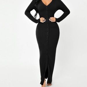Button Through Rib Knot Bodycon Maxi Dress